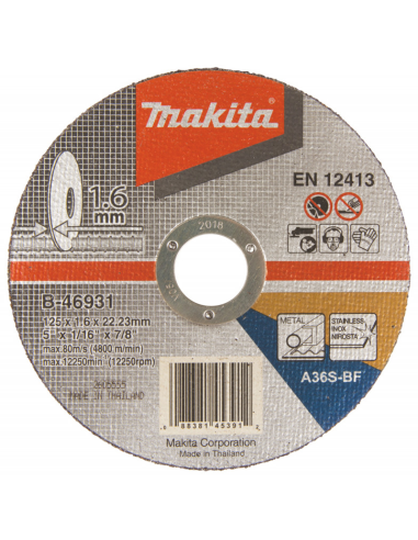 Disque à tronçonner Métal/Inox diam 125 - 1,6mm...