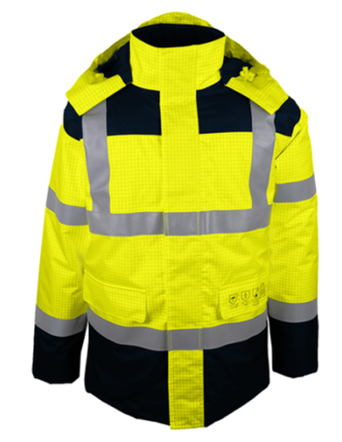 Parka Haute visibilité multirisques jaune et bleu