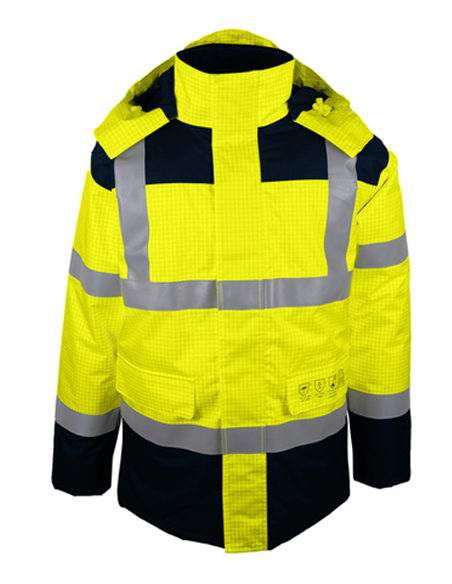 Parka Haute visibilité multirisques jaune et bleu
